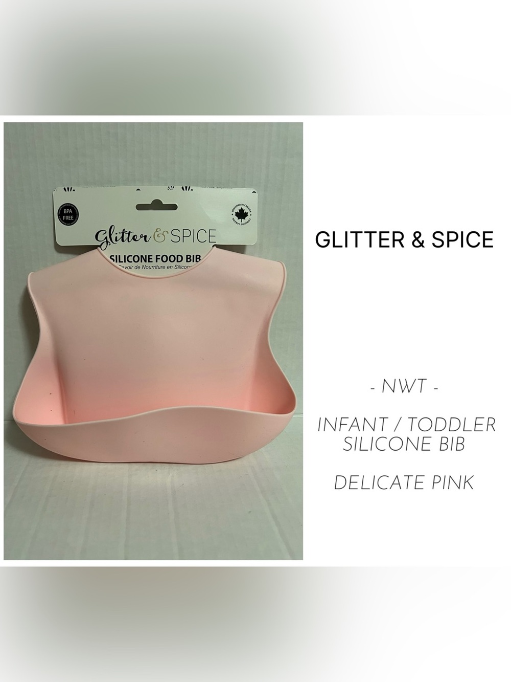 GLITTER & SPICE - NWT - DELICATE PINK SILICONE BIB